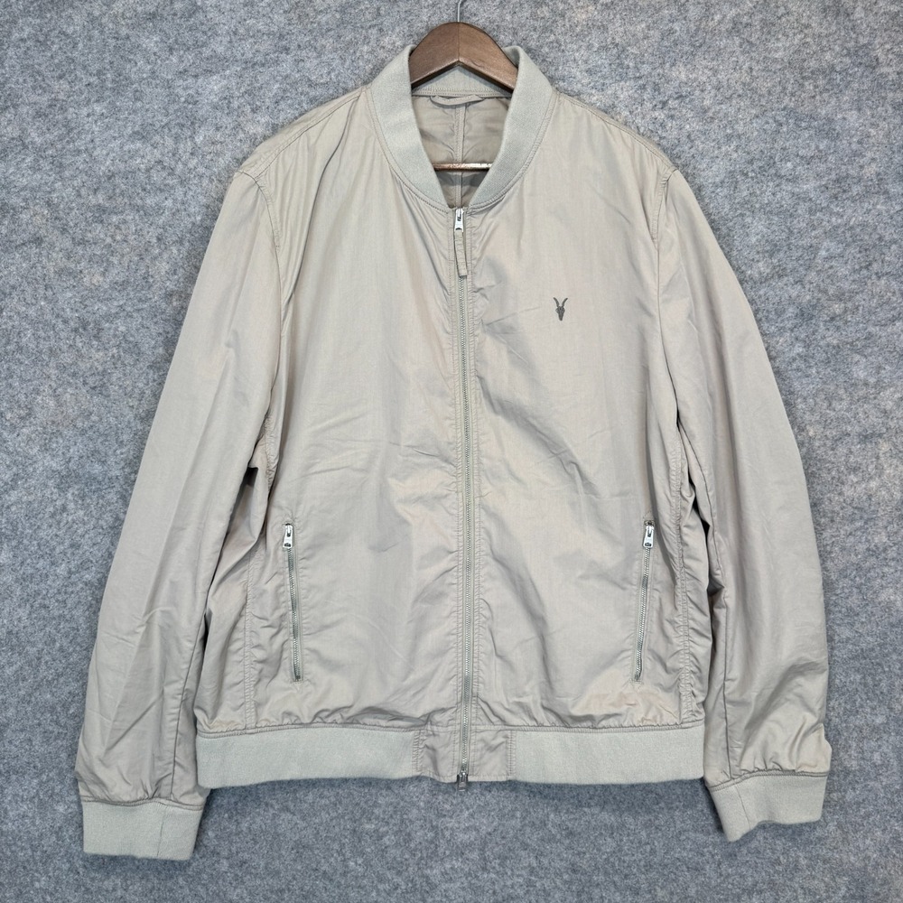 ALLSAINTS Bassett Bomber Jacket Mens 2XL Beige Full Zip Lined Designer Outdoor